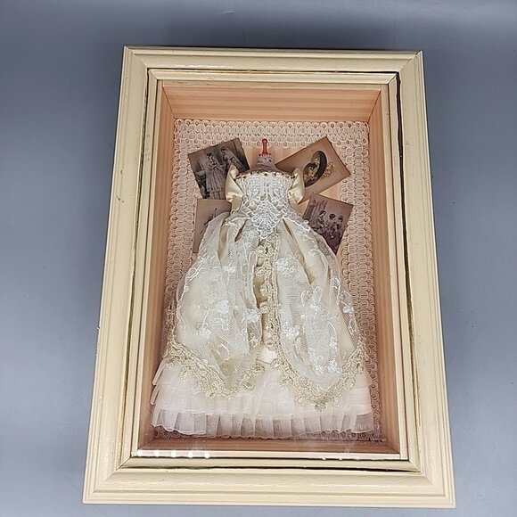 Victorian Shadow Box 3D Diorama Framed Art Ladies Off Whi Dress Roses 13" X 9.5" - Picture 1 of 6